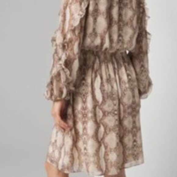 Long Sleeve Ruffle Dress snake print ruffle size xl White house black market - Picture 10 of 16